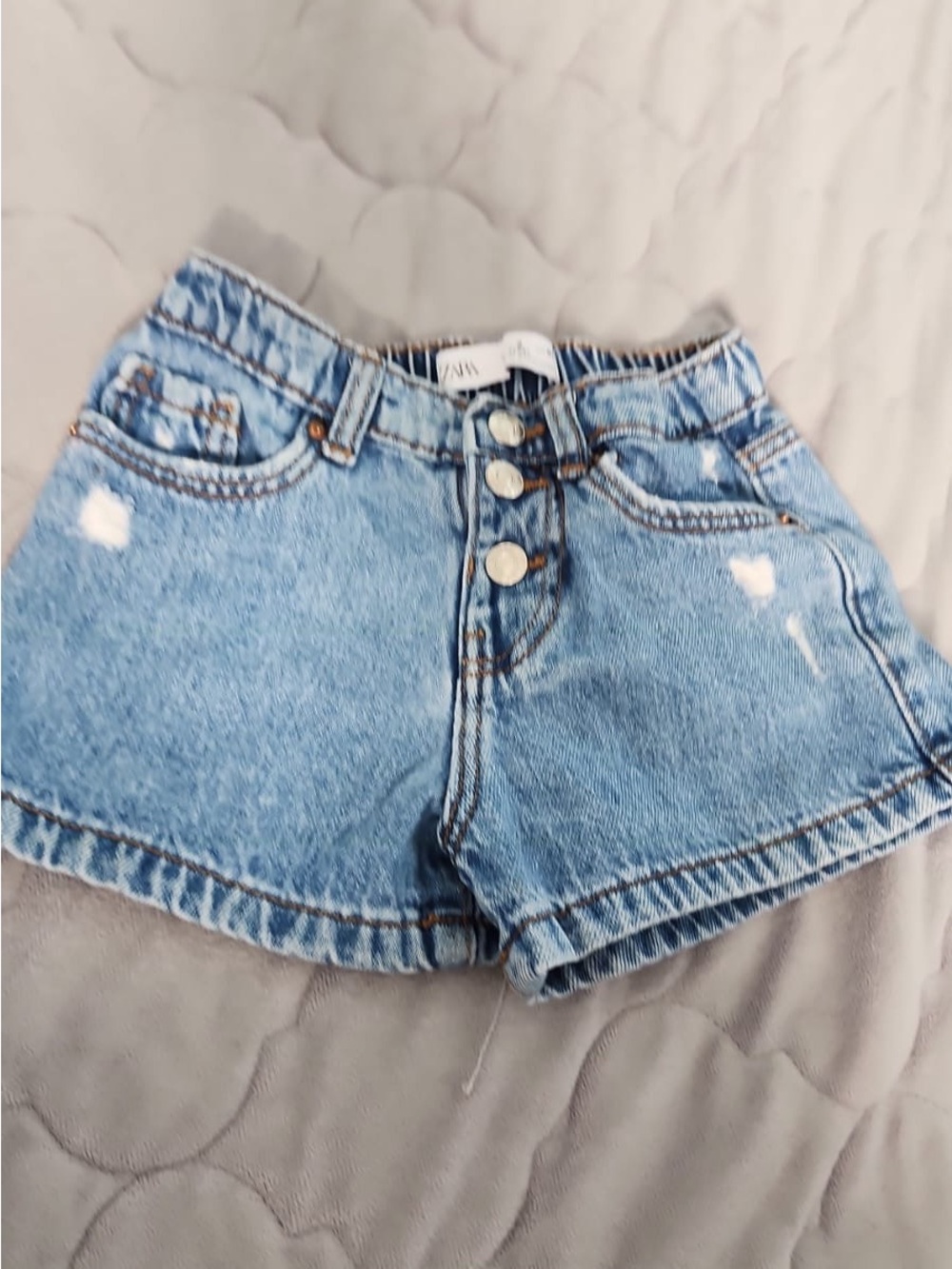 Zara Light Blue Distressed Denim Shorts